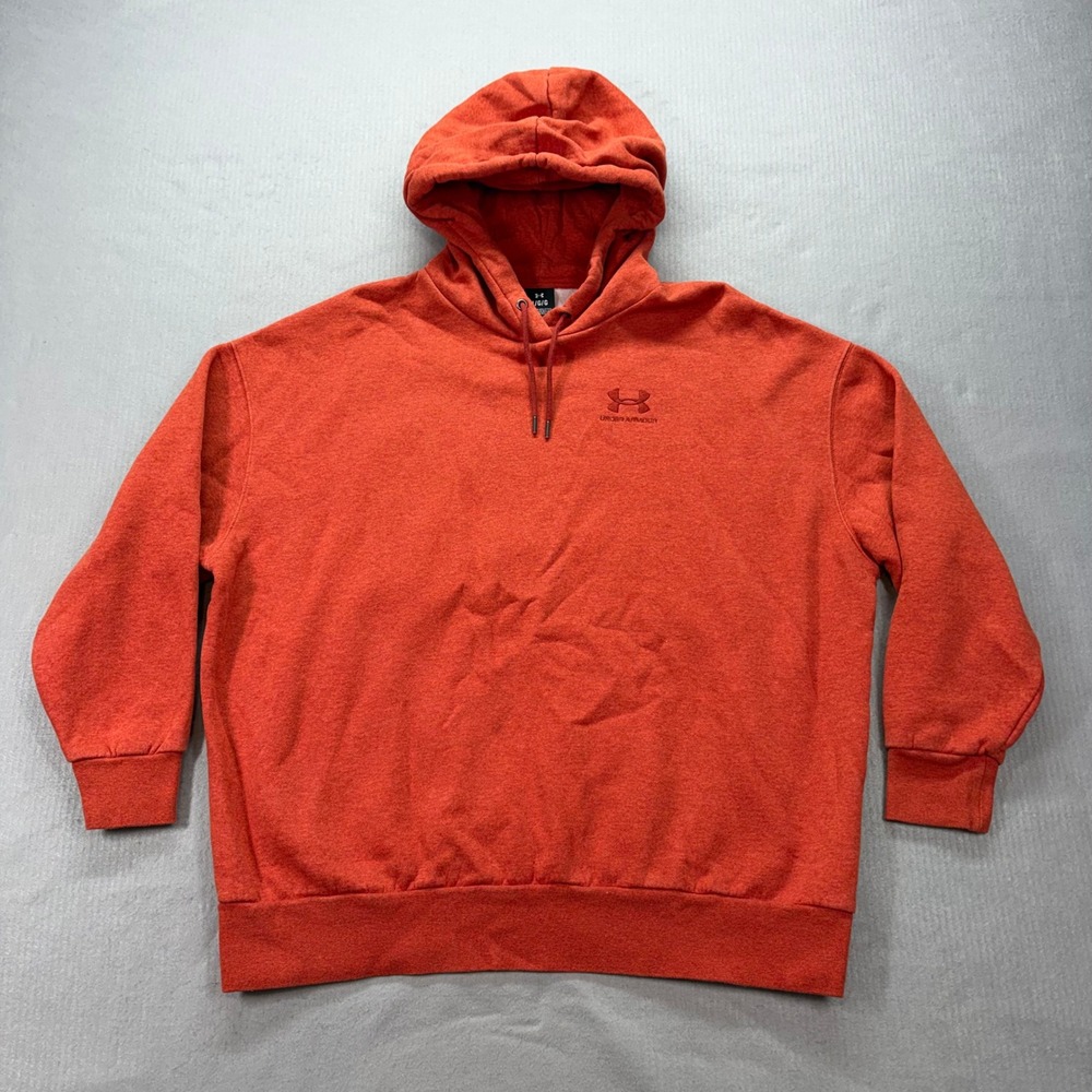 Under Armour Hoodie Mens Large Orange Heathered Fleece Logo Pullover